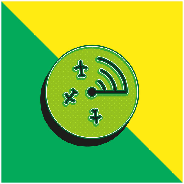 空港レーダー緑と黄色の近代的な3Dベクトルのアイコンのロゴ - ベクター画像