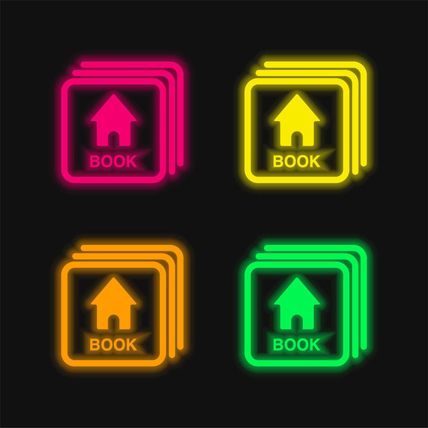Baby-Flash-Karten mit Buch-Bild vier Farben leuchtenden Neon-Vektor-Symbol - Vektor, Bild