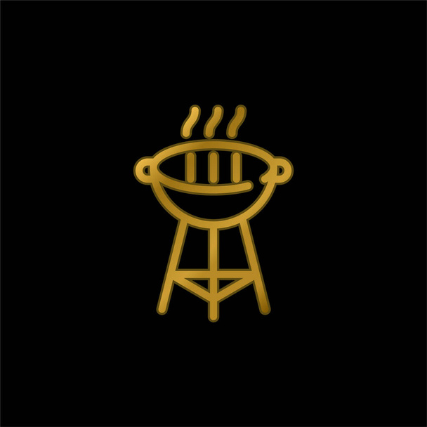 Barbecue Grill gold plated metalic icon or logo vector - Vector, Image