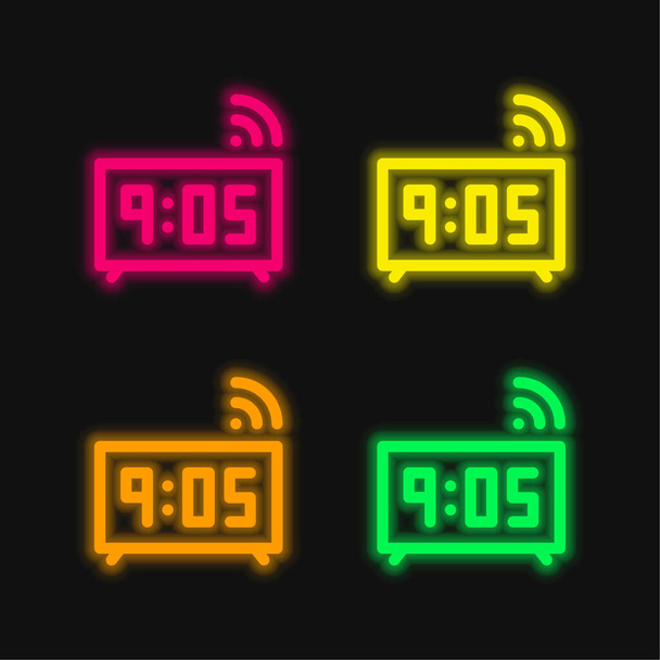 Alarm vier kleuren gloeiende neon vector pictogram - Vector, afbeelding