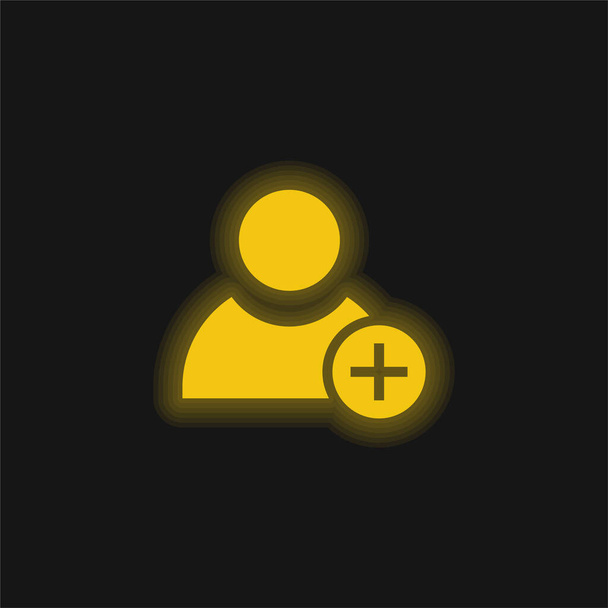 Adicionar ícone de néon brilhante amarelo usuário - Vetor, Imagem
