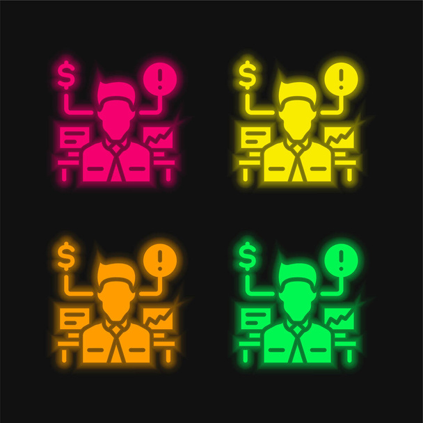 Danışman dört renk parlayan neon vektör simgesi - Vektör, Görsel
