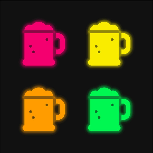 Bira dört renk parlayan neon vektör simgesi - Vektör, Görsel