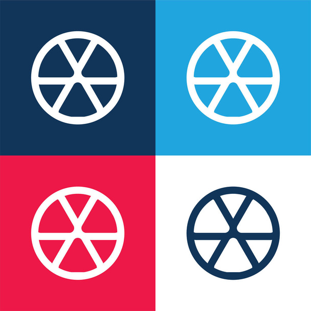 Ball Toy Zarys niebieski i czerwony czterech kolorów minimalny zestaw ikon - Wektor, obraz
