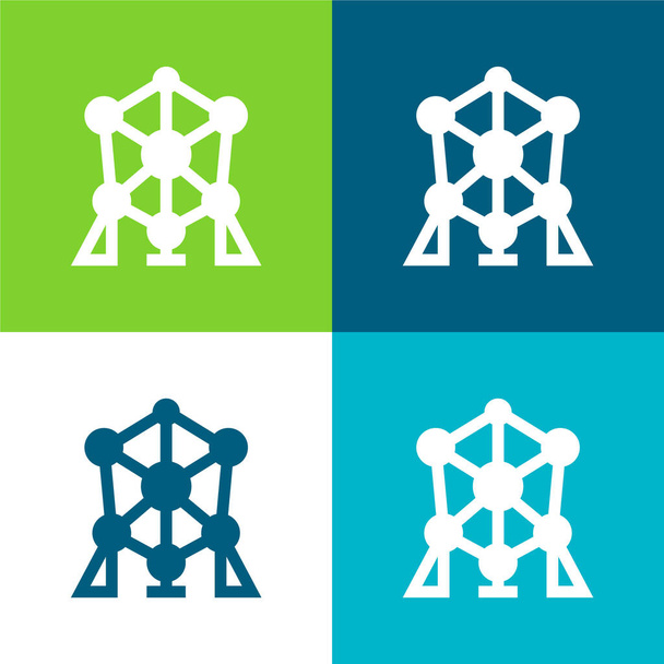 Atomium Flat cztery kolory minimalny zestaw ikon - Wektor, obraz