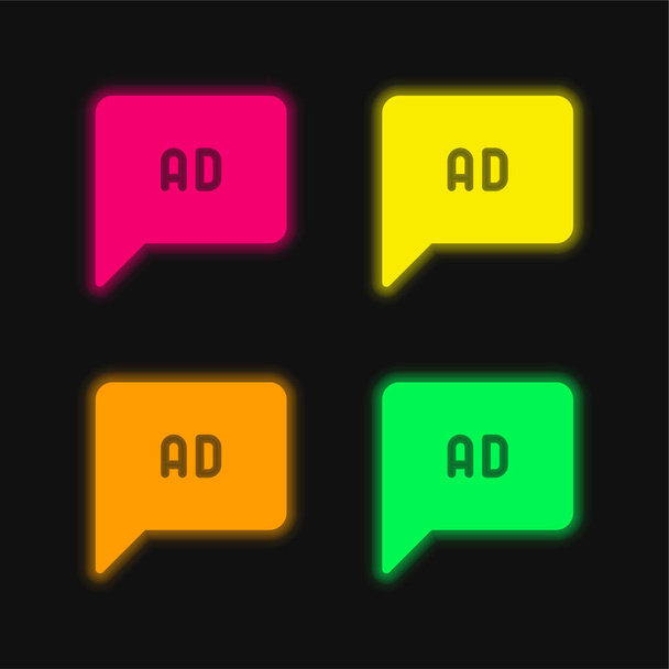 Ad four color glowing neon vector icon - Vector, Image
