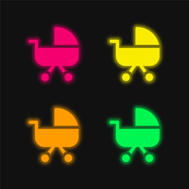 Baby Carriage icône vectorielle néon éclatante à quatre couleurs - Vecteur, image