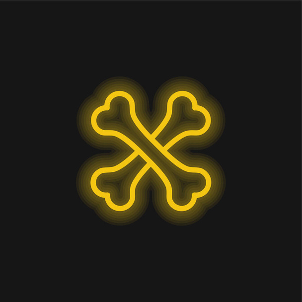 骨クロス黄色の輝くネオンアイコン - ベクター画像