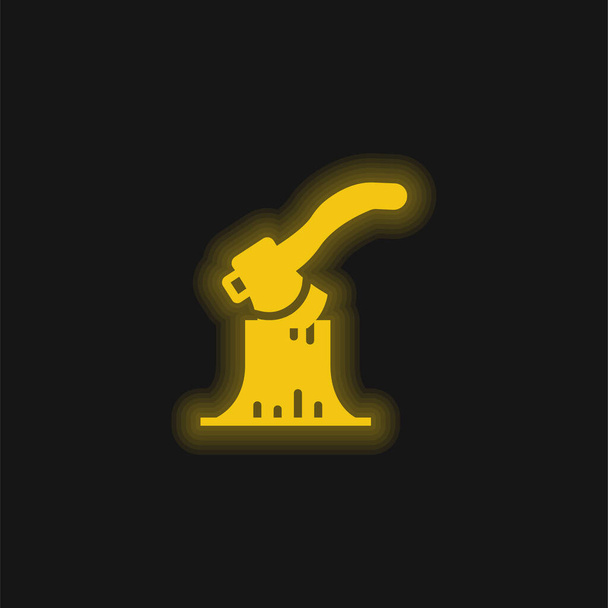 Hacha amarillo brillante icono de neón - Vector, imagen