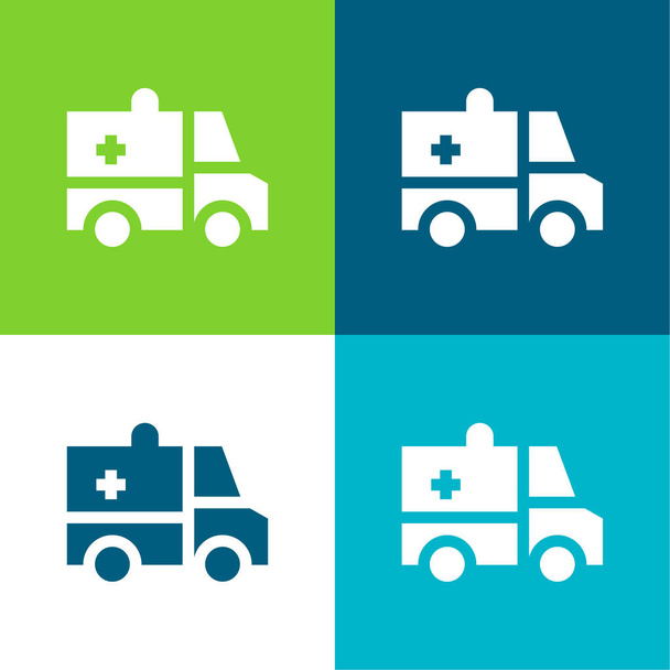 Ασθενοφόρο Επίπεδη τέσσερις χρώμα ελάχιστο σύνολο εικονίδιο - Διάνυσμα, εικόνα
