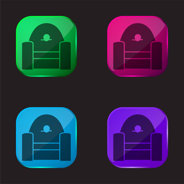 Armchair Frontal four color glass button icon - Vector, Image