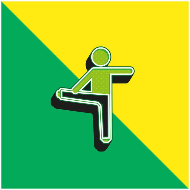Chłopiec rozciągający prawą nogę i lewe ramię Zielone i żółte nowoczesne logo wektora 3D - Wektor, obraz