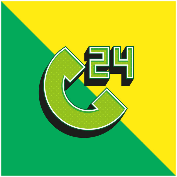 24 часа Зеленый и желтый современный трехмерный векторный логотип - Вектор,изображение