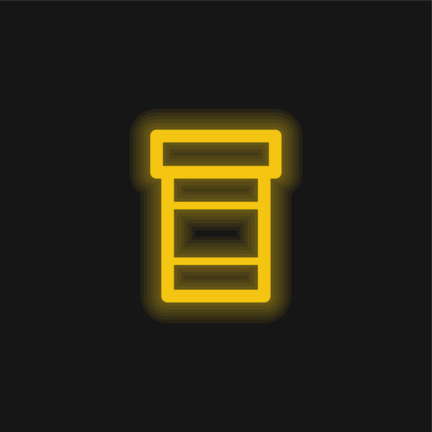 Lahvička z pilulek žlutá zářící neonová ikona - Vektor, obrázek
