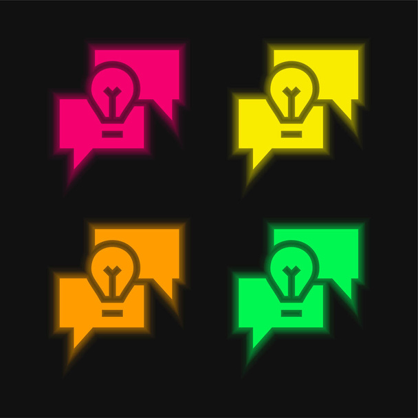 Brainstorming leuchtender Neon-Vektorsymbole in vier Farben - Vektor, Bild