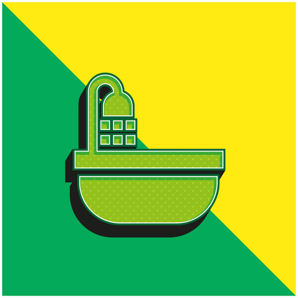 Fürdőkád Zöld és sárga modern 3D vektor ikon logó - Vektor, kép