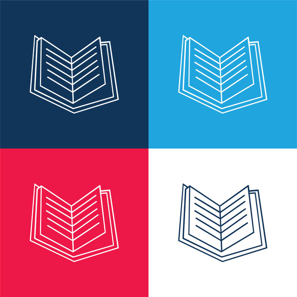 Libro con páginas abiertas azul y rojo conjunto de iconos mínimo de cuatro colores - Vector, Imagen