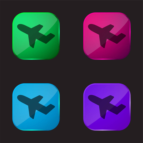 Aeroplane Taking Off four color glass button icon - Vector, Image