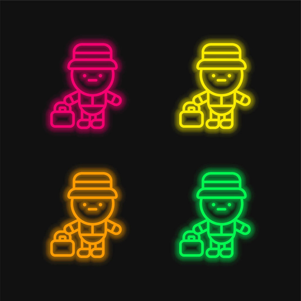 Bell Boy quattro colori luminosi icona vettoriale al neon - Vettoriali, immagini