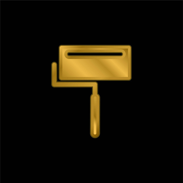 Big Paint Roller z błyszczącym złotem metaliczna ikona lub wektor logo - Wektor, obraz