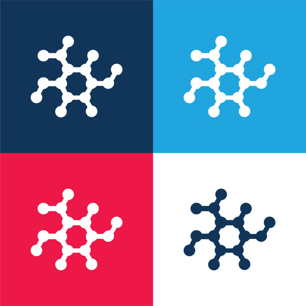Biología Forma azul y rojo cuatro colores mínimo icono conjunto - Vector, Imagen