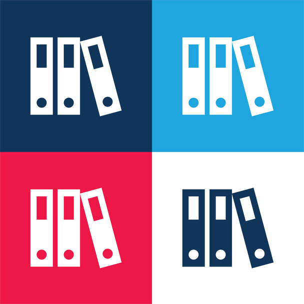 Archivos azul y rojo conjunto de iconos mínimo de cuatro colores - Vector, imagen
