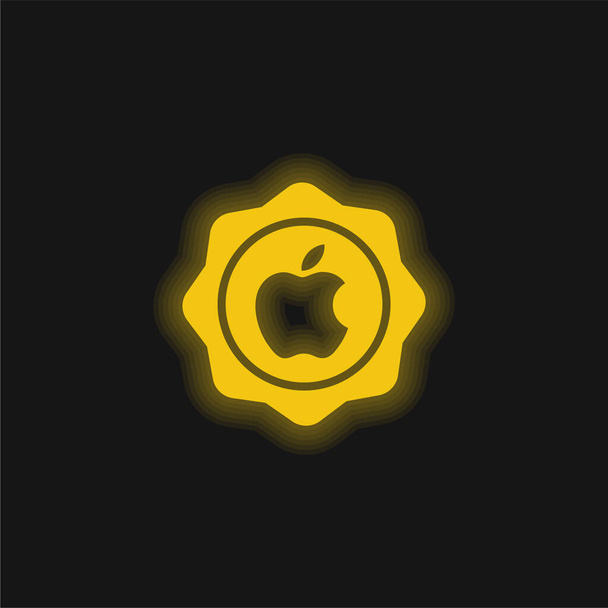 Apple Retro Badge yellow glowing neon icon - Vector, Image