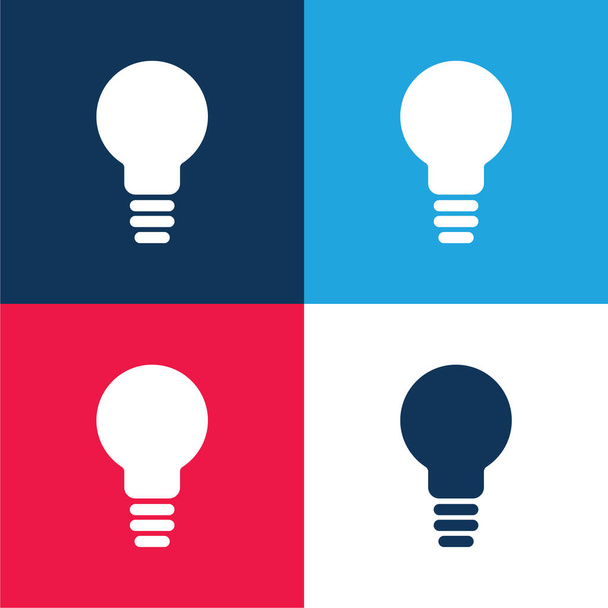Черная лампочка, синий и красный четыре цвета минимальный набор значков - Вектор,изображение