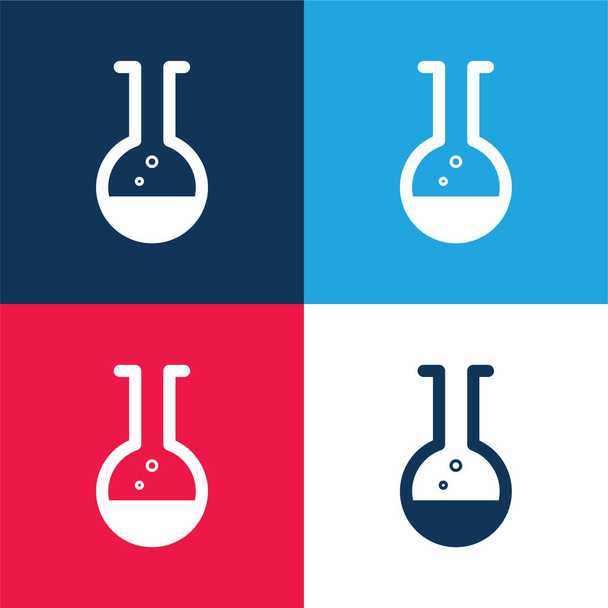 Beaker kék és piros négy szín minimális ikon készlet - Vektor, kép
