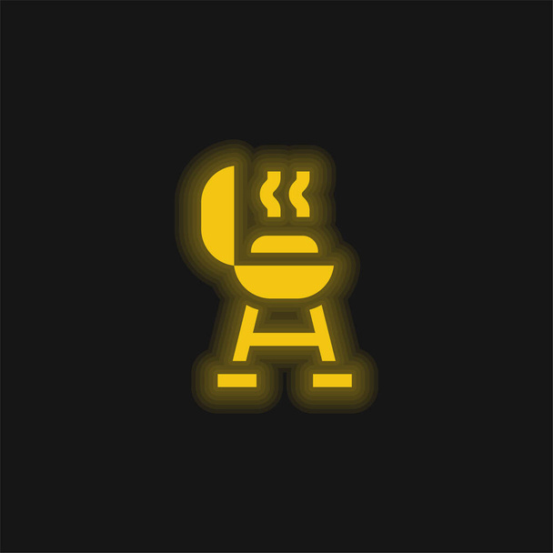 バーベキューグリル黄色の輝くネオンアイコン - ベクター画像