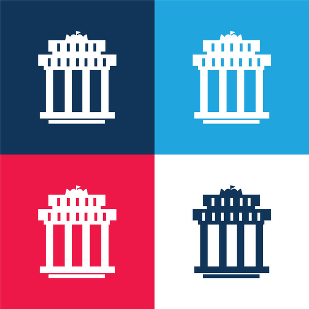 Branderbourg Gate blue and red four color minimal icon set - Vector, Image