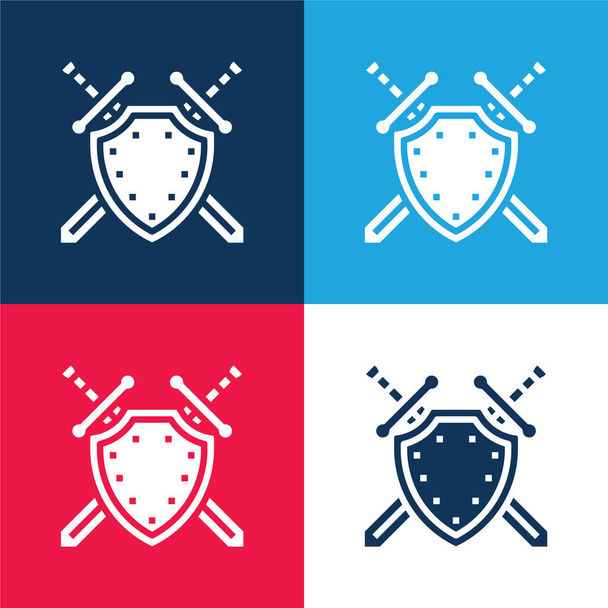 Antivirus niebieski i czerwony zestaw czterech kolorów minimalny zestaw ikon - Wektor, obraz