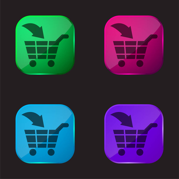 In winkelwagen Commercieel Symbool met vier kleuren glazen knop icoon - Vector, afbeelding