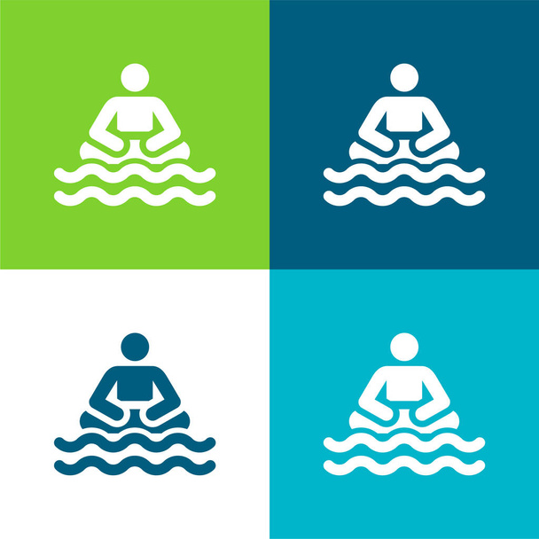 Playa Piso de cuatro colores mínimo icono conjunto - Vector, imagen