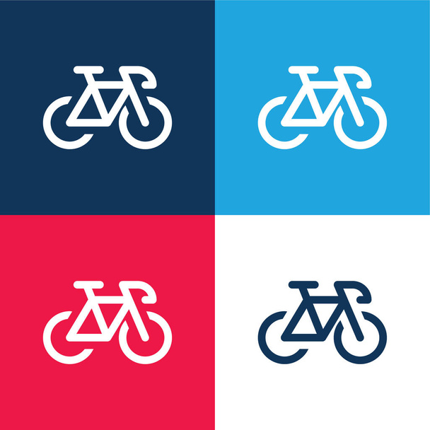 Bicicleta azul e vermelho conjunto de ícones mínimos de quatro cores - Vetor, Imagem
