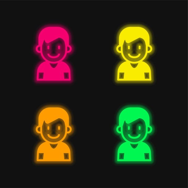 Niño de cuatro colores brillante icono del vector de neón - Vector, Imagen