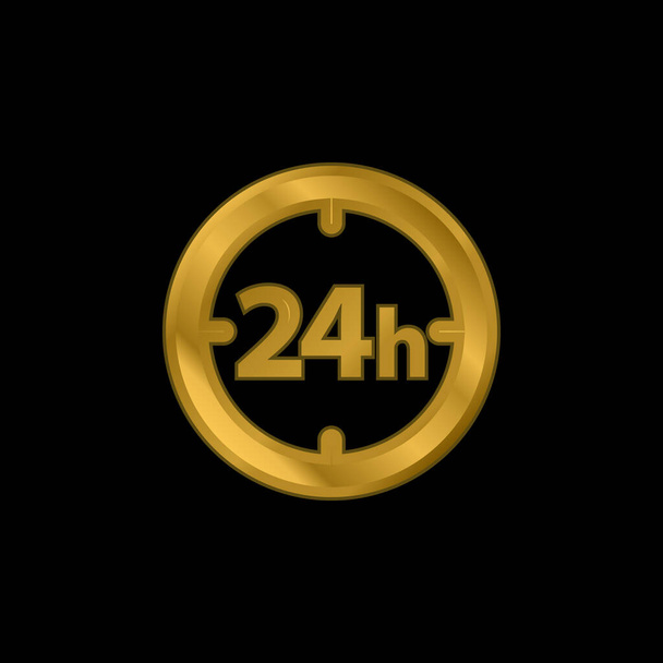 24 órás kör alakú óra Jelképes arany bevonatú fém ikon vagy logó vektor - Vektor, kép
