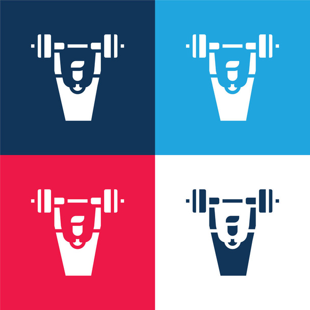 Barbell modrá a červená čtyři barvy minimální ikona nastavena - Vektor, obrázek