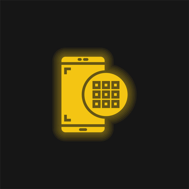 Aplicações ícone de néon brilhante amarelo - Vetor, Imagem