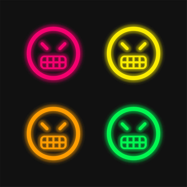 Kızgın Duygusal Kare Surat dört renkli neon vektör simgesi - Vektör, Görsel