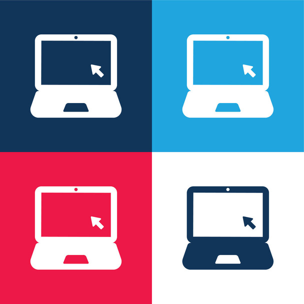 Negro portátil azul y rojo de cuatro colores mínimo icono conjunto - Vector, Imagen