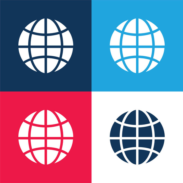 Black Earth Circle con griglia sottile blu e rosso set di icone minime a quattro colori - Vettoriali, immagini