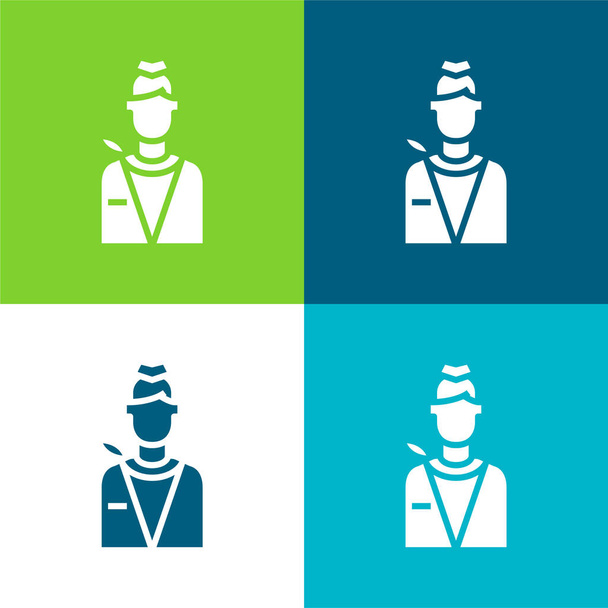 Air Hostess Επίπεδη τέσσερις χρώμα ελάχιστο σύνολο εικονιδίων - Διάνυσμα, εικόνα