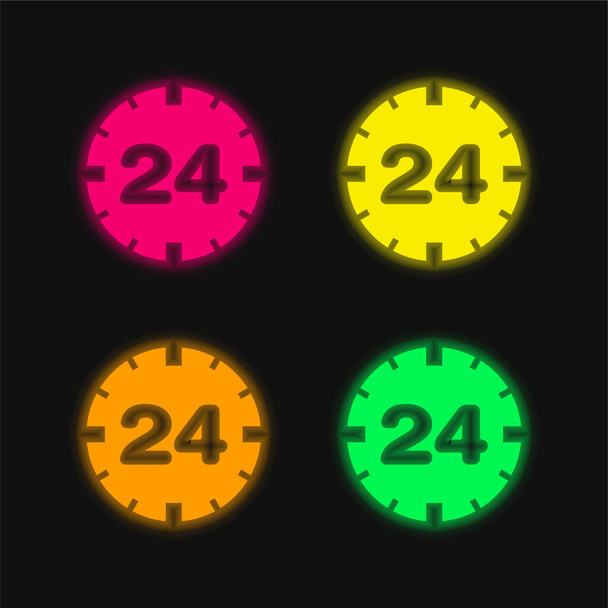 24時間サービスシンボル4色の輝くネオンベクトルアイコン - ベクター画像
