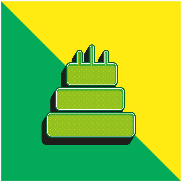 Pastel de cumpleaños de tres pasteles verde y amarillo moderno icono de vector 3d logotipo - Vector, imagen