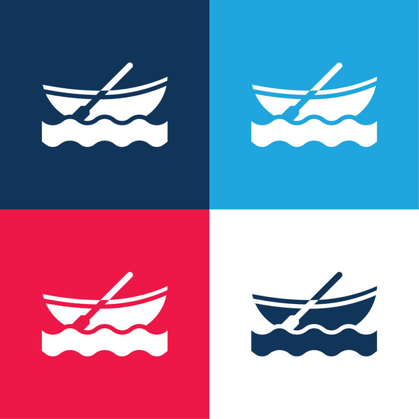 Barco azul y rojo de cuatro colores mínimo icono conjunto - Vector, Imagen