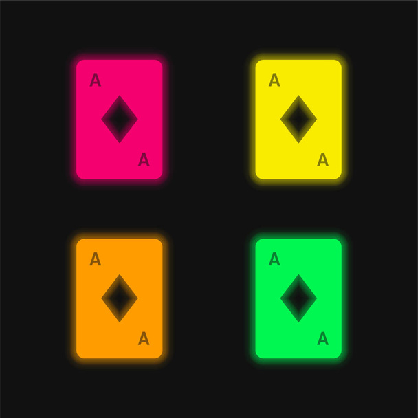 Ace Of Diamonds vierfarbig leuchtendes Neon-Vektorsymbol - Vektor, Bild
