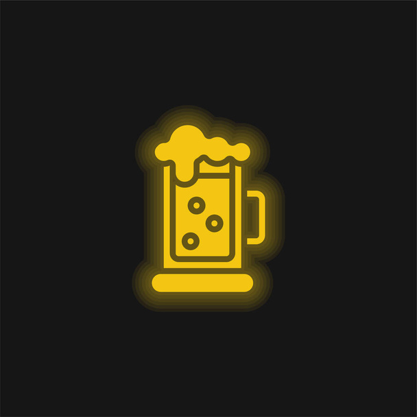 Taza de cerveza amarillo brillante icono de neón - Vector, imagen