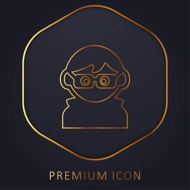Niño con gafas graduadas, ropa oscura y cabello dorado logotipo de la línea premium o icono - Vector, Imagen