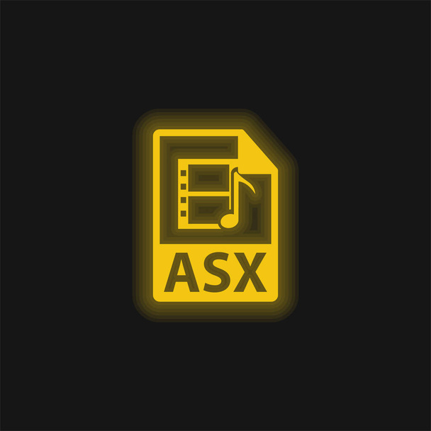 ASX Multimedia File Format ícone de néon brilhante amarelo - Vetor, Imagem